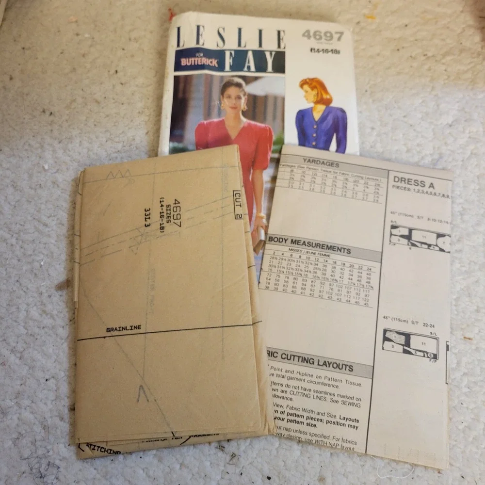 Butterick 4697 Leslie Fay Dress Pattern Misses 14-16-18 Multicolor Excellent 90s